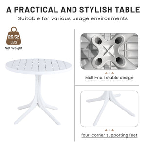 English Elm Summer Polypropylene Round Dining Set Stackable Chairs Uv Resistant Indoor Outdoor Patio Haze Green,White W3450S00026