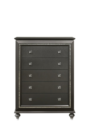 English Elm Kaitlyn Elegant Dresser with 9 Felt-Lined Drawers, Crystal Trim, Embossed Texture & Bun Legs Silver grey 54 L x 21 W x 41 H B2726P261868