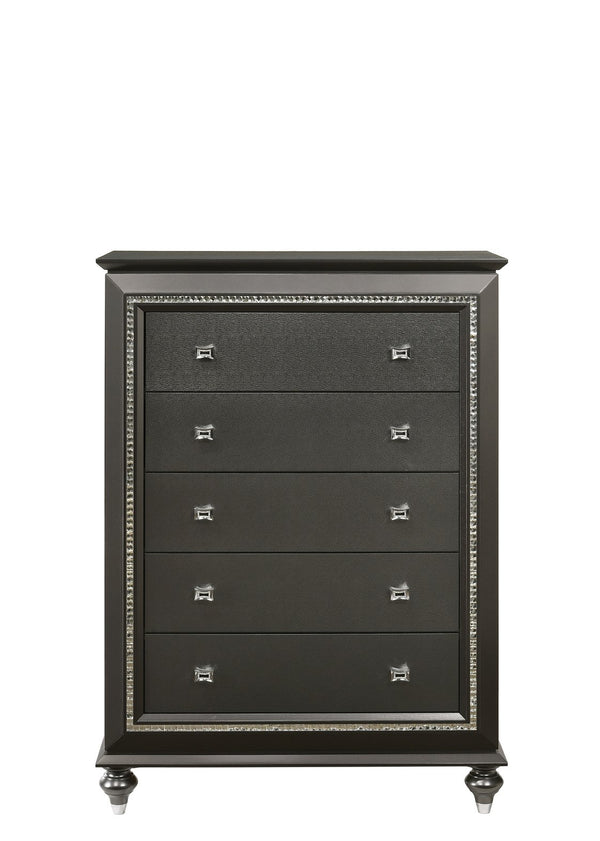 English Elm Kaitlyn Elegant Dresser with 9 Felt-Lined Drawers, Crystal Trim, Embossed Texture & Bun Legs Silver grey 54 L x 21 W x 41 H B2726P261868