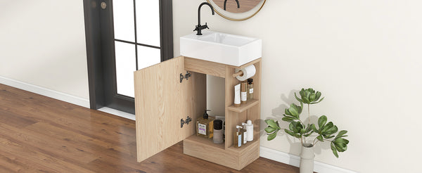 English Elm 18.6" Bathroom Vanity with Sink and Ceramic Top, MDF Cabinet with Door, TP Holder & Shelf Natural N725P212181N