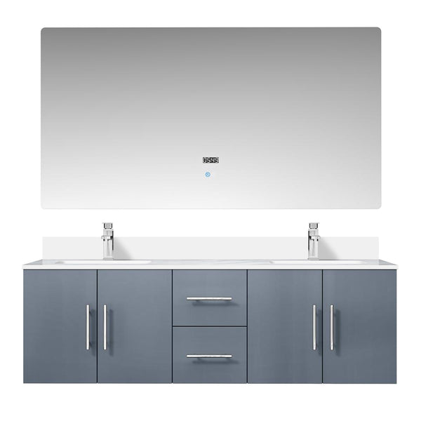 English Elm Dark Double Bath Vanity 60 in. W x 22 in. D with White Quartz Top, Chrome Faucet, 60in LED Mirror, Scratch-Resistant B2731S01013