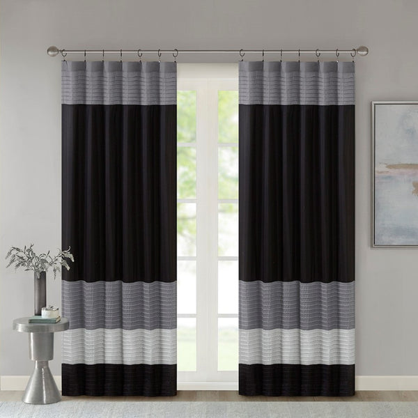 English Elm Polyoni Pintuck Curtain Panel - Modern Striped Design, Light Filtering, Textured Window Treatment 50X84" B03598063-GIGA