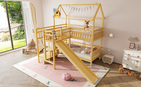 English Elm Full Bunk Bed with Trundle Bookshelf Storage Pine Frame Car Design for Kids W1580S00301