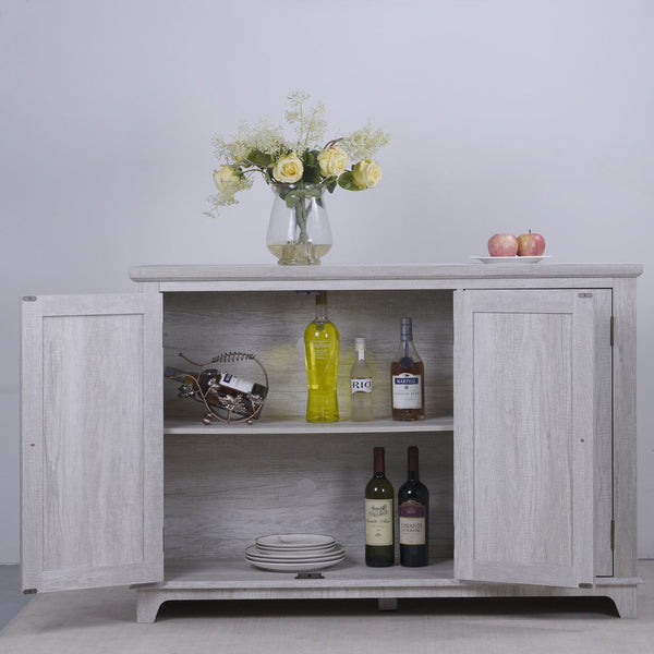 English Elm 49.33" Mirrored Lattice Buffet Cabinet with Adjustable Shelves Vintage Wood Grain Sideboard Light Gray W2899P372742