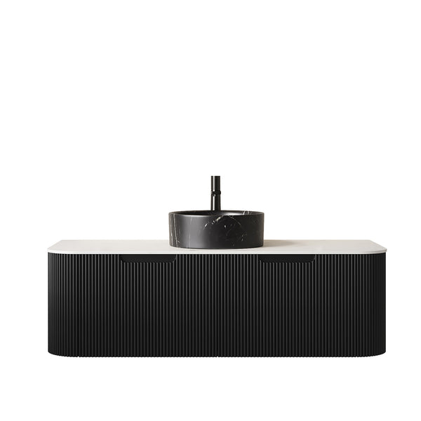 English Elm Dina Floating Bathroom Vanity with Crystal Glass Basin and Sintered Stone Top Black,Carrara White W2615S00706