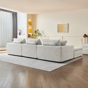 English Elm Cloud Couch Modular 4 Seater Sofa with Washable Linen and Pocket Spring Cushions Beige W1765S00141