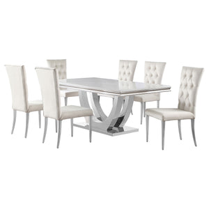 English Elm Allessandra Glam 5-Piece Rectangular Dining Set with Faux Marble Top, Velvet Tufted Chairs & Chrome Base White B062S01201