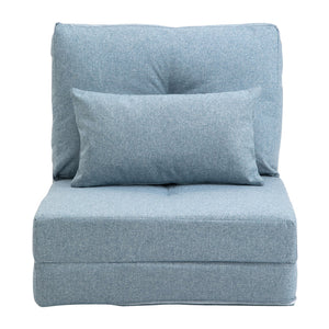 English Elm HOMCOM Convertible Flip Chair Floor Sofa Bed with 5-Position Backrest, Steel Frame, 2 Pillows - Blue W2225P229455