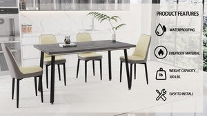 English Elm 55.12-70.87" Expandable Dining Table Set Seats 6 with Pu Upholstered Chairs Black Metal Legs Beige+Grey W2189S00914