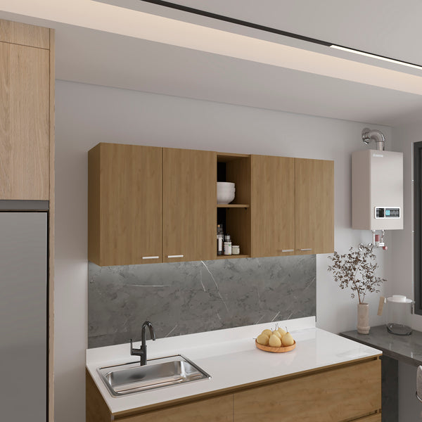 English Elm Portofino Modern 150 Wall Cabinet Oak MDF with Double Doors, Built-In Dish Rack, Display Shelves B200P286977