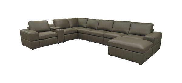 English Elm Large Square Arm Leather Match Modular Sectional for Open Concept Living Rooms Olive Green B2748S00143