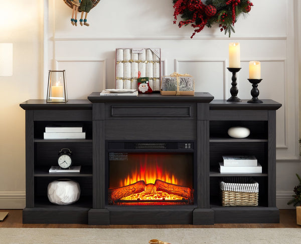 English Elm Media Console with Built-in Electric Fireplace Spacious Mdf Cabinet for Large Tvs W1758S00029