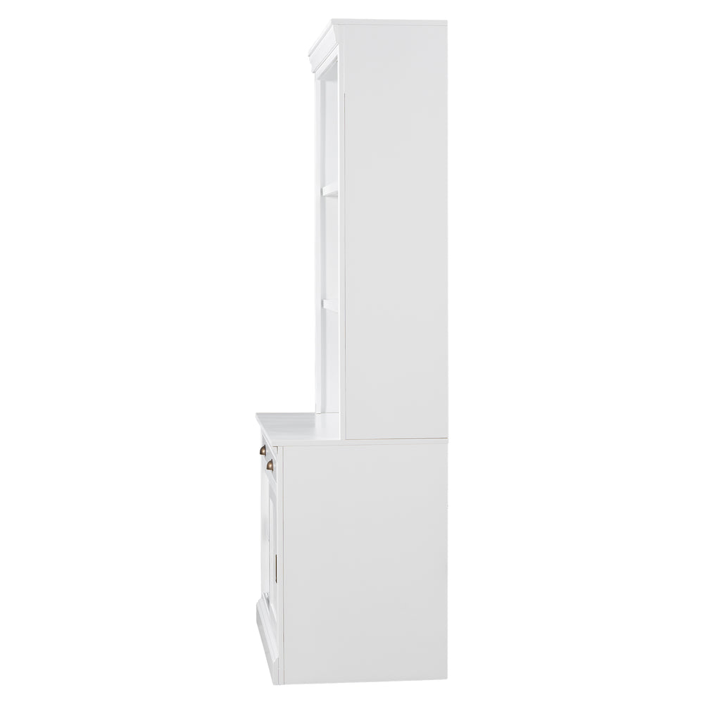 English Elm 83.4"Tall White Bookshelf Suite With Led Lighting, Sliding Doors & Drawers For Stylish Storage Solutions N751S059620K