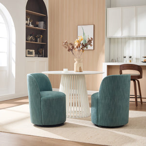 English Elm Set Swivel Barrel Accent Chair Armless Linen Upholstered Compact Seat for Dining Vanity Bedroom Dark Green W3244P454059