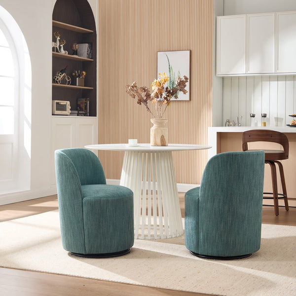 English Elm Set Swivel Barrel Accent Chair Armless Linen Upholstered Compact Seat for Dining Vanity Bedroom Dark Green W3244P454059