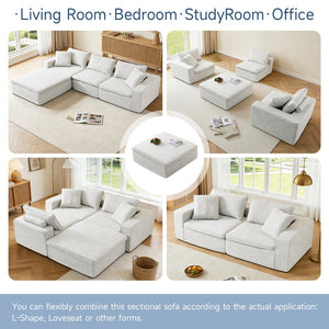 English Elm Cloud Couch Modular 4 Seater Sofa with Washable Linen and Pocket Spring Cushions Beige W1765S00141