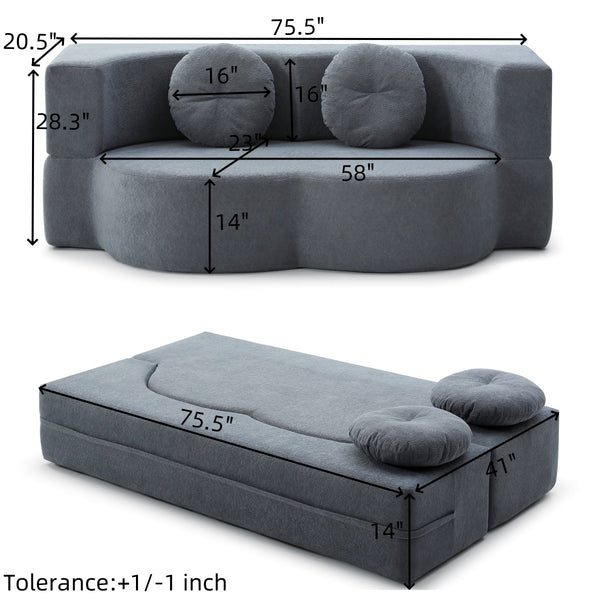 English Elm 2-in-1 Folding Floor Sofa Foam Sleeper Twin Futon Couch for Compact Living Spaces Grey W1117P419833