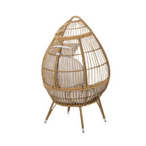 English Elm Christopher Knight Home® - SERINA Teardrop Wicker Outdoor Chair with Water-Resistant Beige Cushion, Light Brown Faux Rattan, Sturdy Iron Frame 69367.00LBRN