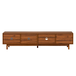 English Elm 78 Inch Rattan Media Console with Rubberwood Legs Walnut Finish Living Room Storage N710P407810P
