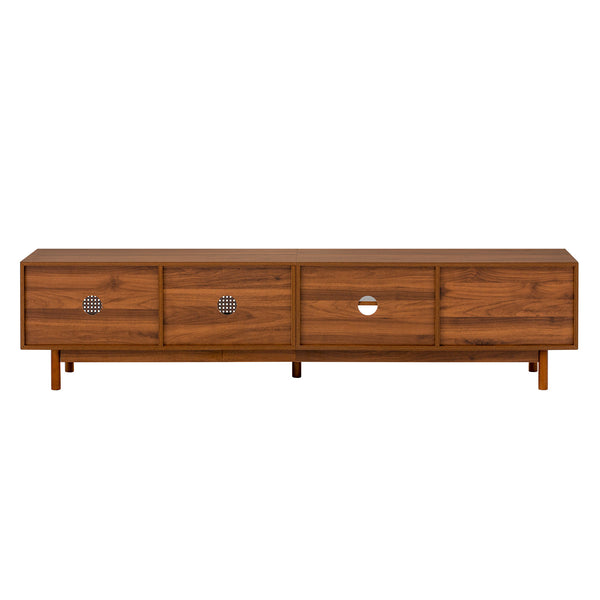 English Elm 78 Inch Rattan Media Console with Rubberwood Legs Walnut Finish Living Room Storage N710P407810P