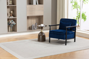 English Elm Storage Accent Chair Mid Century Wood Frame Upholstered Seat with Lumbar Cushion Antique Blue W2530P401447