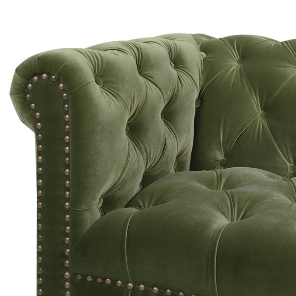 English Elm Jennifer Taylor Home - Alto Handcrafted 88" Tufted Chesterfield Sofa in Olive Performance Velvet with Nailhead Trim and Supportive Frame B2719P238299