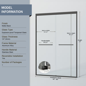 English Elm 44" Semi-frameless Double Sliding Shower Door Brushed Gold Tempered Glass Walk-in Matte Black W1920P385318