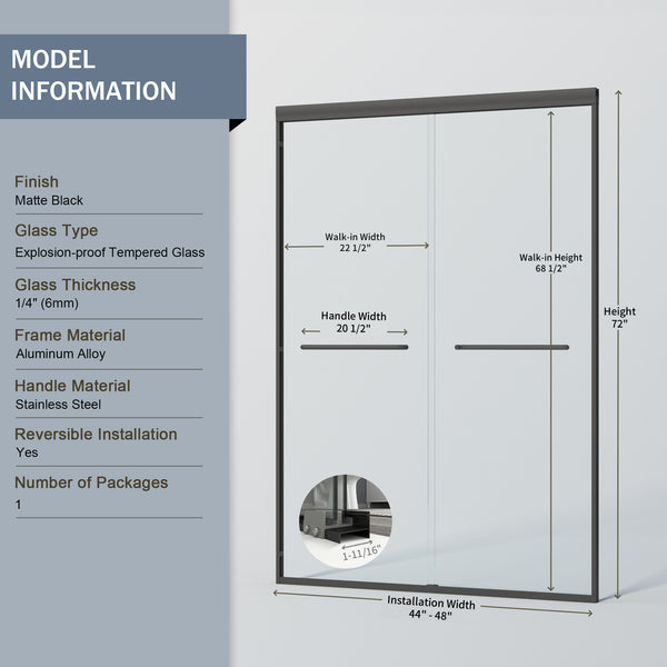 English Elm 44" Semi-frameless Double Sliding Shower Door Brushed Gold Tempered Glass Walk-in Matte Black W1920P385318
