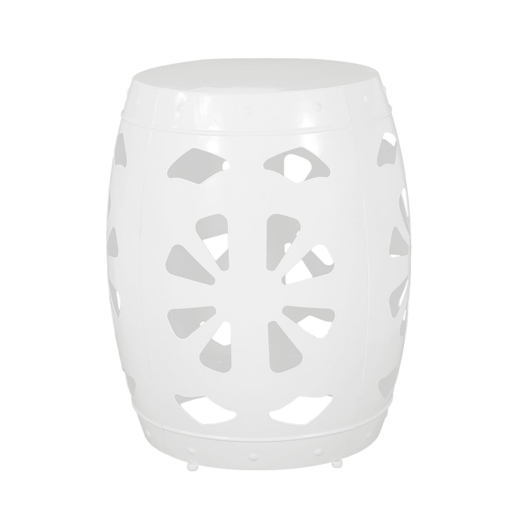 English Elm Metal end Table with Powder-Coated Iron Frame and Floral Cut Design, Modern Minimal Accent Table White 23.75 L x 19.75 W x 19.75 H W2297P188309