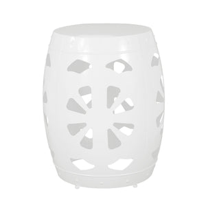 English Elm Metal end Table with Powder-Coated Iron Frame and Floral Cut Design, Modern Minimal Accent Table White 23.75 L x 19.75 W x 19.75 H W2297P188309