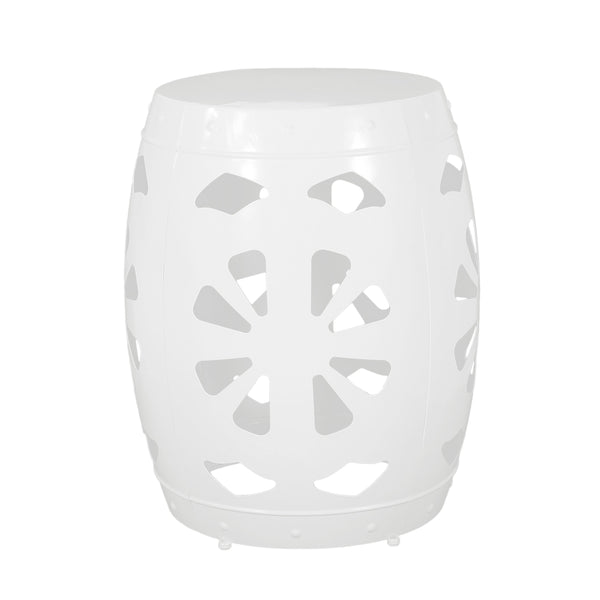 English Elm Metal end Table with Powder-Coated Iron Frame and Floral Cut Design, Modern Minimal Accent Table White 23.75 L x 19.75 W x 19.75 H W2297P188309