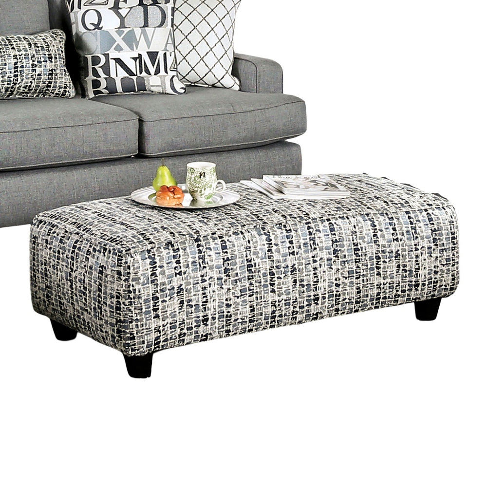 English Elm Blue Blue Gray Upholstery Ottoman 49"L x 24"W Coastal-Style Transitional Accent with Tapered Legs, Medium Foam Cushioning B2741P355869