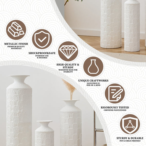 English Elm 39.4" Handcrafted Rattan-textured Pvc Tall Floor Vase Boho Entryway Sculptural Accent White W2796P446236