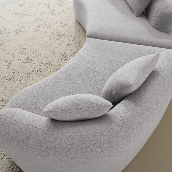 English Elm Curved Four-Seater Teddy Velvet Sofa with Full-Compression Sponge and Spring Support, No-Assembly, Compact Grey W3612S00002