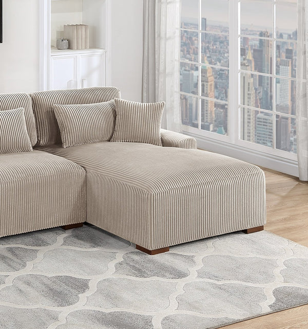 English Elm Modern Plush Corduroy 2pc Sectional Sofa with Chaise, Sleek Low-Profile Legs and 5 Accent Pillows Camel 68 L x 41 W x 21 H B011S01281