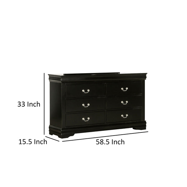 English Elm Ryla Matte Black Solid Wood 6 Drawer Dresser with Nickel Handles for Bedroom B056P416909