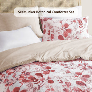 JLA Home Regency Heights - Reversible Seersucker Comforter Set with Botanical Print and Stripes, Lightweight Oeko‑Tex Microfiber 90 L x 90 W x 1.5H RH10-0023