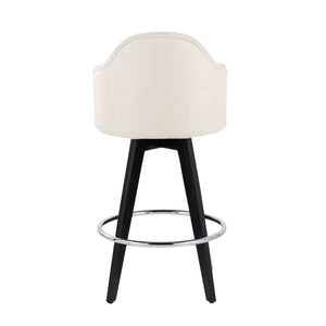 English Elm Ahoy 26" Fixed-Height Counter Stool Set Of 2 With Black Wood Legs, Cream Fabric & Chrome Footrest B202S00160