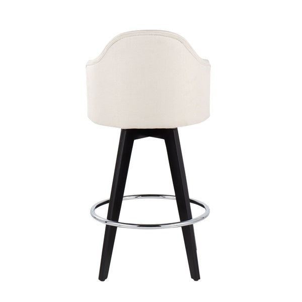 English Elm Ahoy 26" Fixed-Height Counter Stool Set Of 2 With Black Wood Legs, Cream Fabric & Chrome Footrest B202S00160
