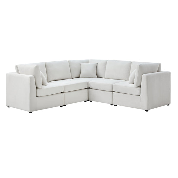 English Elm Chauncy Five Piece Modular Sectional Performance Fabric Living Room Seating Set Ivory B050S00033