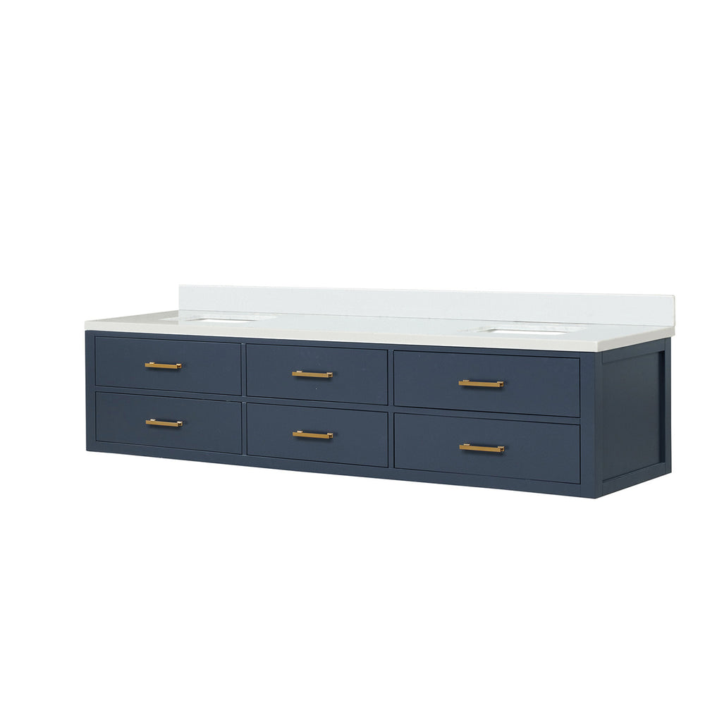 English Elm Blue Double Bath Vanity 84" W X 22" D With Elegant White Quartz Top For A Stylish Bathroom Upgrade B2731P258148