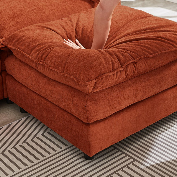 English Elm 105" L-shaped Chenille Sectional with Ottoman Pocket Spring Living Room Sofa Dark Orange W1097S00289