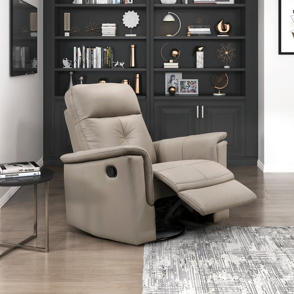 English Elm Latte Top Grain Leather Swivel Glider Recliner Chair - 360° Motion, Manual Pull-Tab Recline, Modern Comfort B011P329278