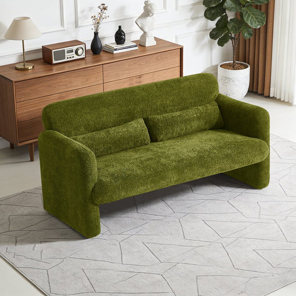 English Elm Best-selling Boucle Cloud Loveseat Velvet Upholstered 2 Seater with Lumbar Pillow Green W1765P334060