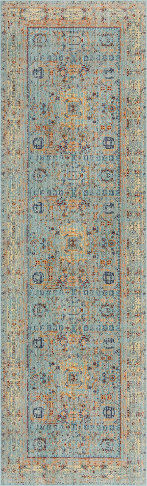 Unique Loom Austin Tremolo Machine Made Border Rug Light Blue, Cream/Gray/Ivory/Light Blue/Peach/Red/Yellow/Gold 4' 0" x 13' 3"