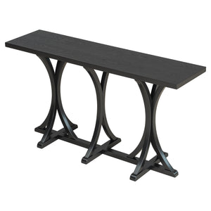 English Elm U-style Farmhouse Console Table Oak Veneer Top Curved Rubberwood Legs Entryway N711P295300B