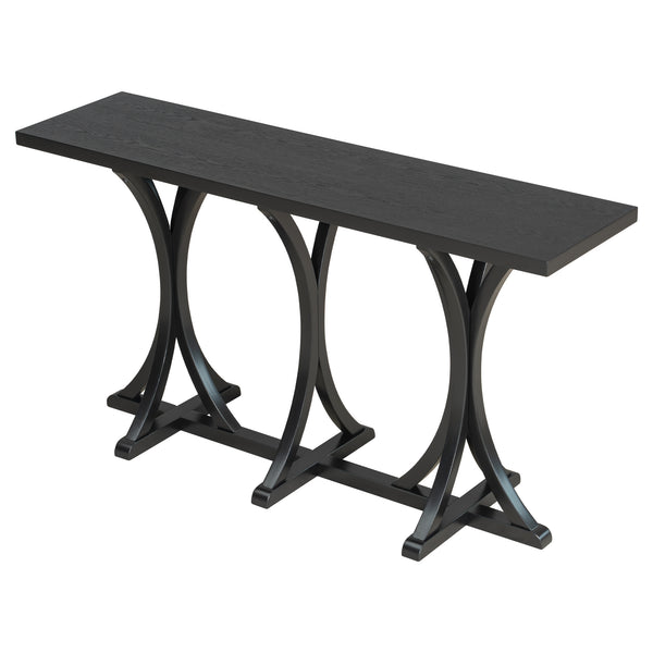 English Elm U-style Farmhouse Console Table Oak Veneer Top Curved Rubberwood Legs Entryway N711P295300B