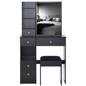 English Elm 29.2" Compact Vanity Table Set With Cushioned Stool & Sliding Mirror - Stylish Storage For Small Spaces W936P202257