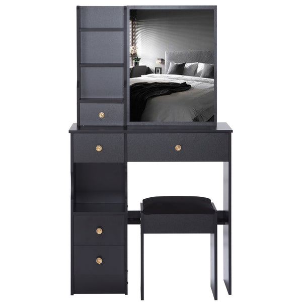 English Elm 29.2" Compact Vanity Table Set With Cushioned Stool & Sliding Mirror - Stylish Storage For Small Spaces W936P202257