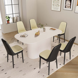 English Elm 63" Medieval Modern Cream Mdf Dining Table Set With 6 Pu Chairs & Black Metal Legs For Home Dining W2189S00699